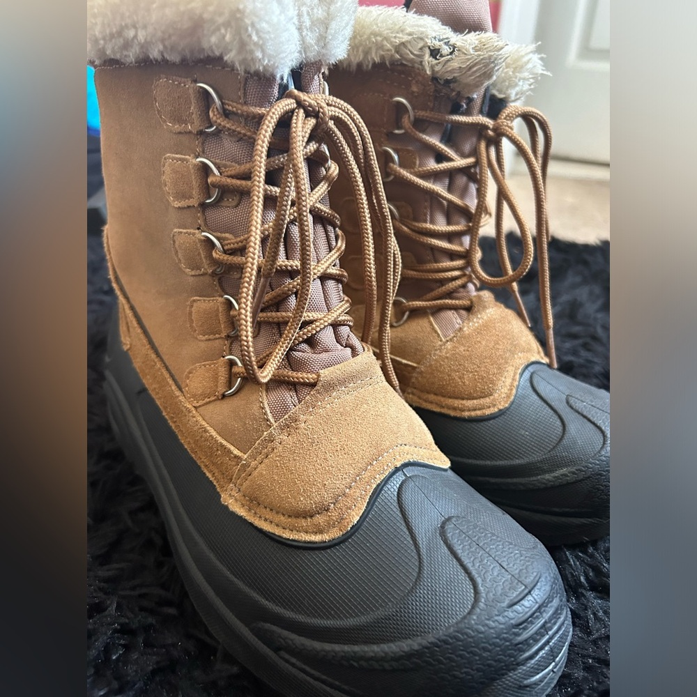 Tan and Black snow boots; Women’s size 10
